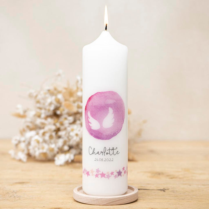 Taufkerze Engel und Flügel Charlotte in Rosa
