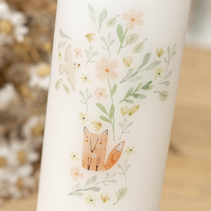 Taufkerze Fuchs und Blumen