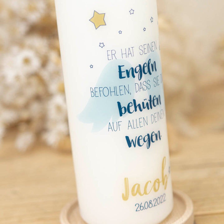 Taufkerze Flügel Blau und Gold