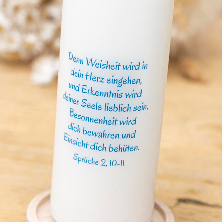 Taufkerze Taufspruch auf der Rückseite