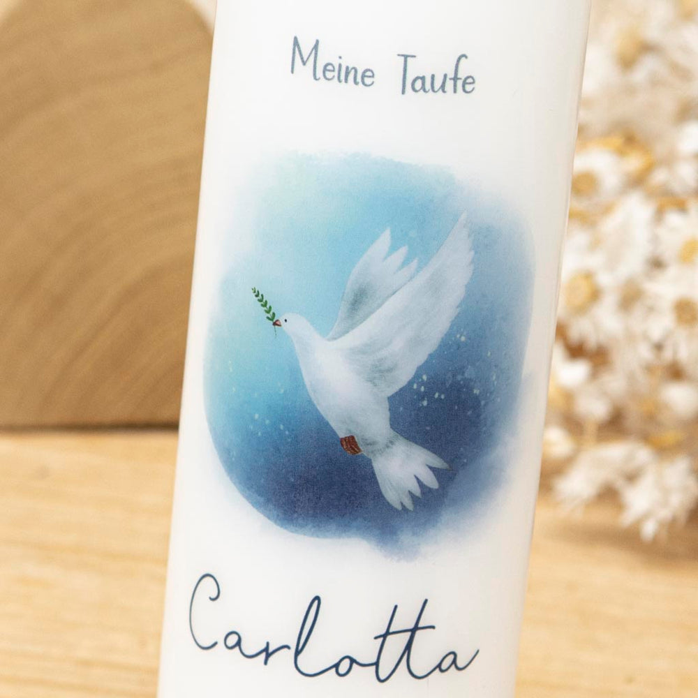 Taufkerze meine Taufe mit dem Motiv Friedenstaube