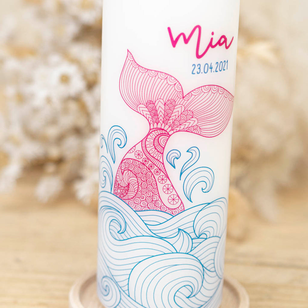 Kerze zur Taufe Wal in Pink