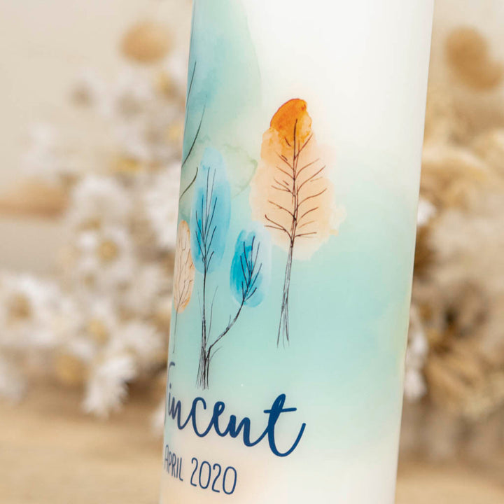 Kerze zur Taufe Baum für Zwillinge