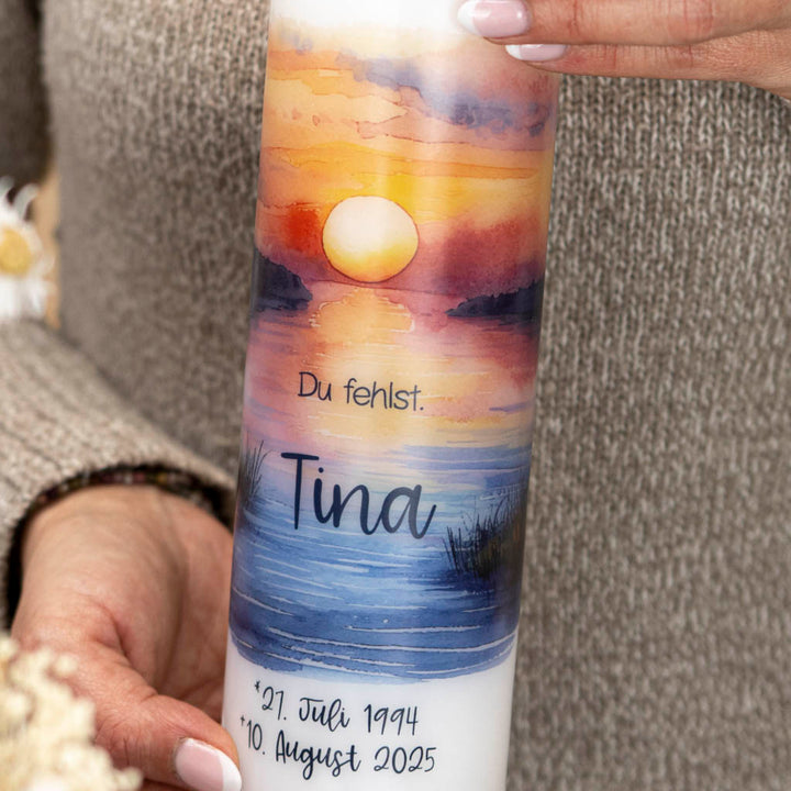 Trauerkerze Du fehlst mit dem Motiv Sonnenuntergang