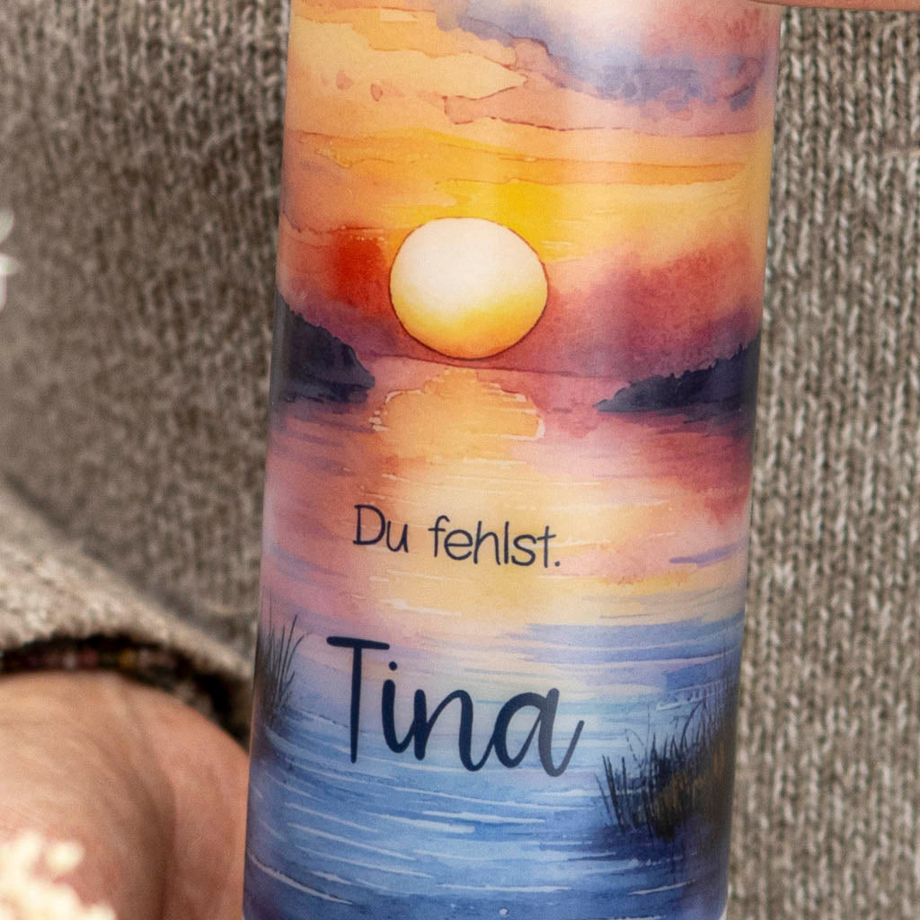 Trauerkerze Sonnenuntergang mit Spruch und Namen