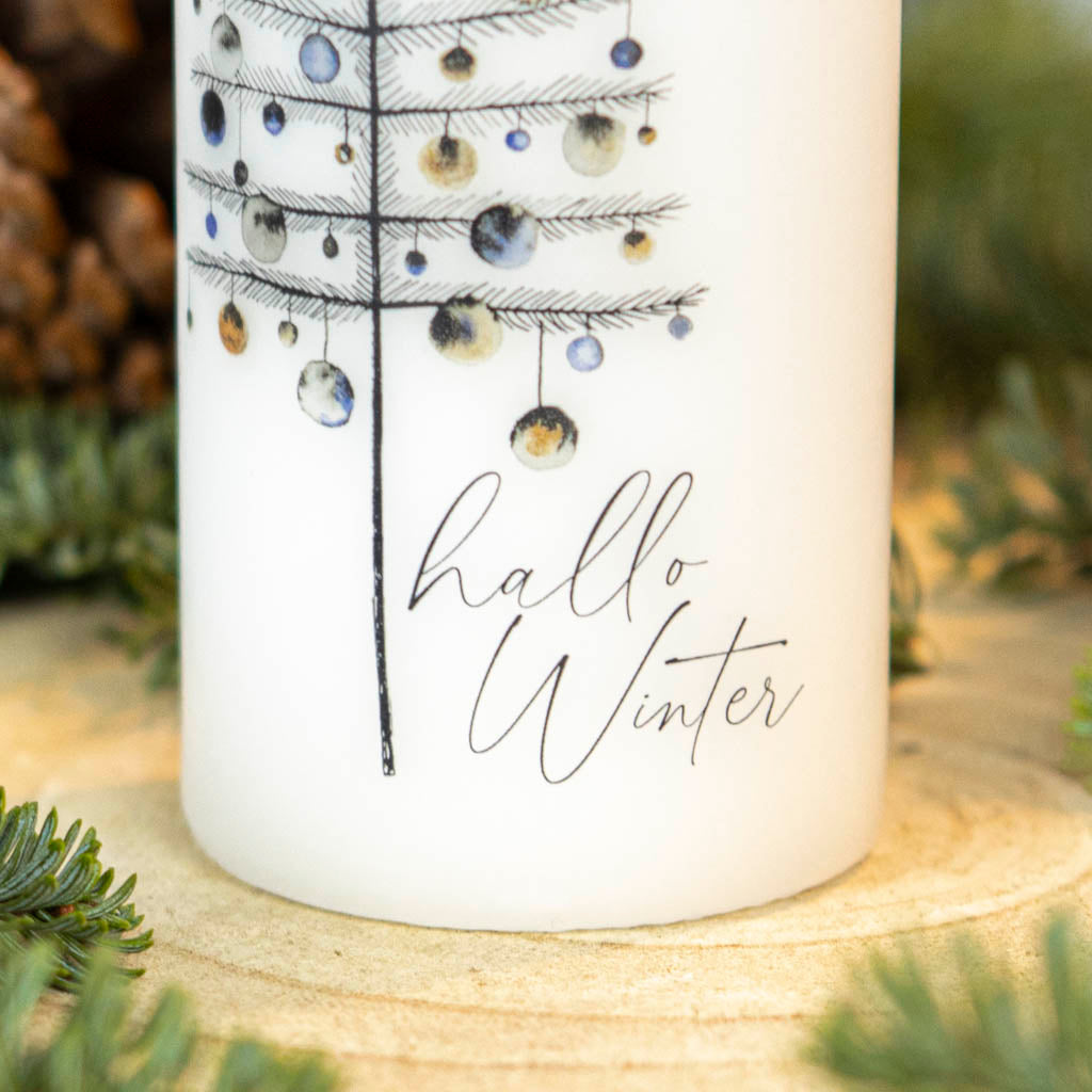 Weihnachtskerze Geschenk mit dem Spruch hallo Winter