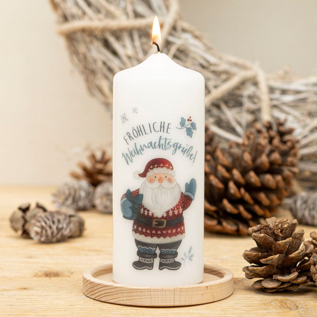 Weihnachtskerze Weihnachtsmann mit Kerzenhalter aus Holz