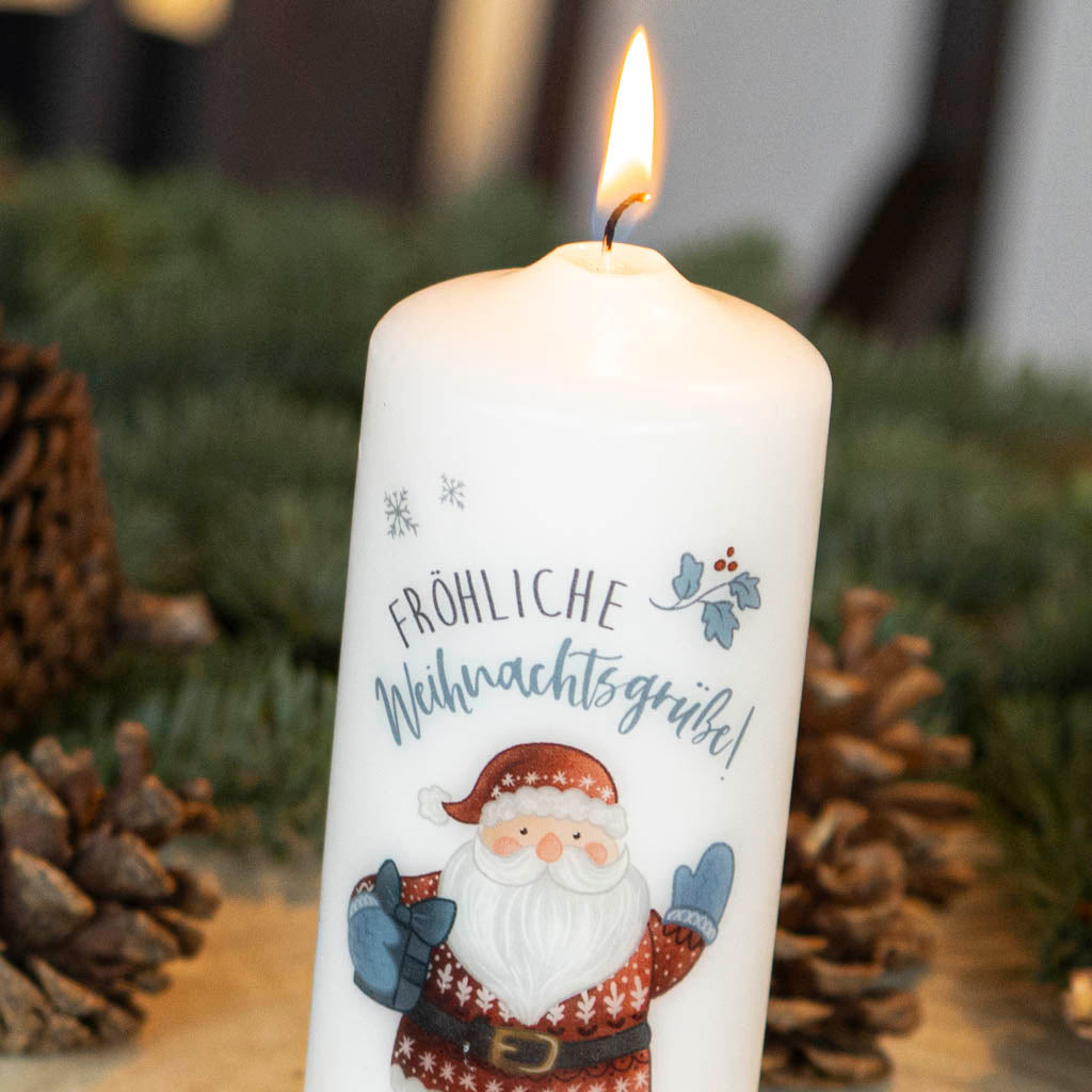 Weihnachtskerze Weihnachtsmann fröhliche Weihnachtsgrüße