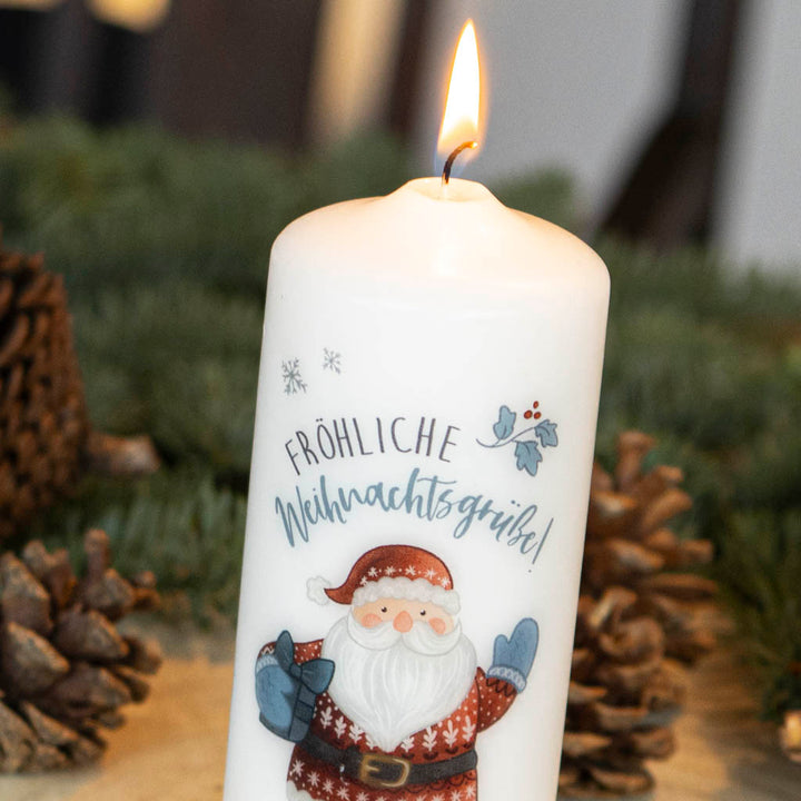 Weihnachtskerze Weihnachtsmann fröhliche Weihnachtsgrüße