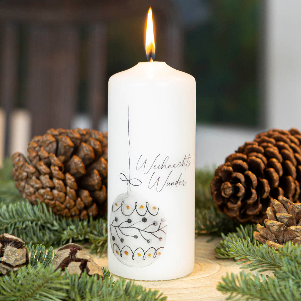 Weihnachtskerze Kugel und Schriftzug Weihnachtswunder
