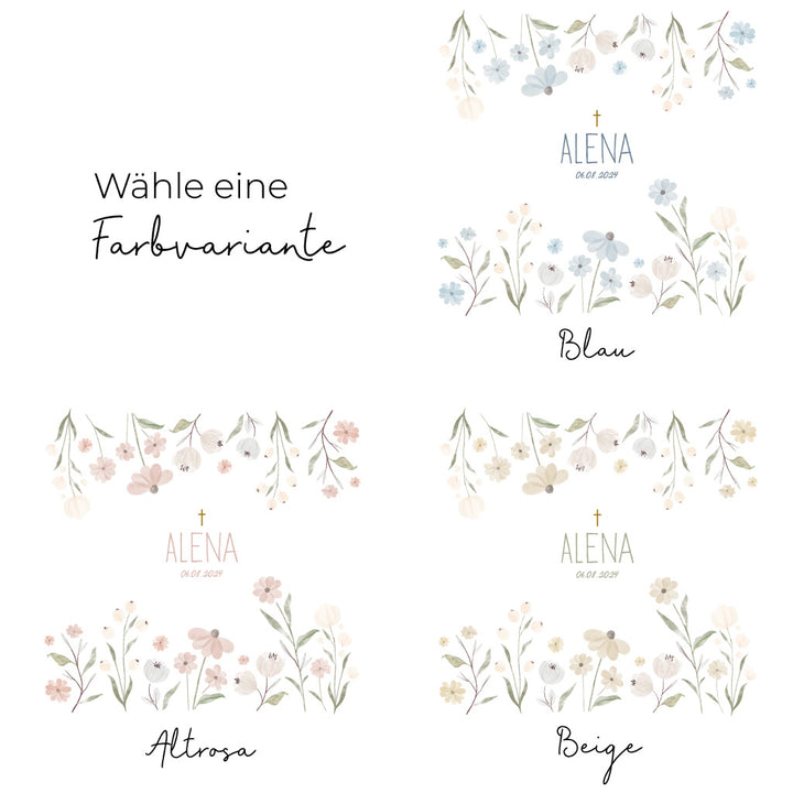 Kommunionkerze Blumen in verschiedenen Farben