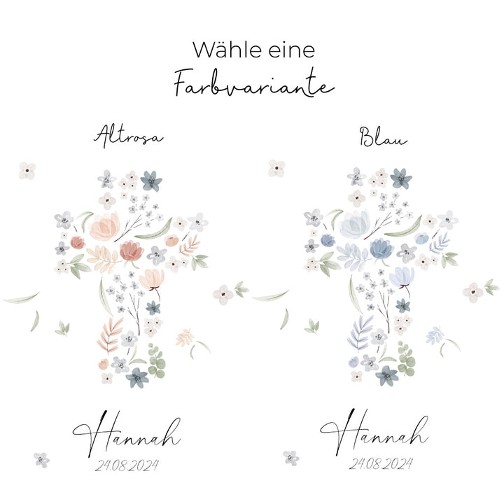Taufkerze Blumen Kreuz Hannah in zwei Farben