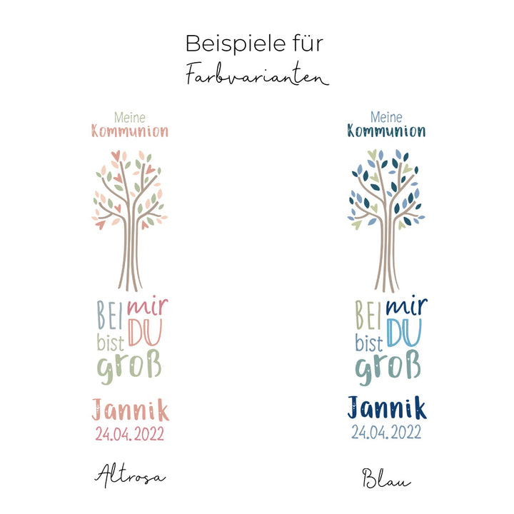 Kommunionkerze Jannik Beispiele für Farbvarianten in Altrosa und Blau