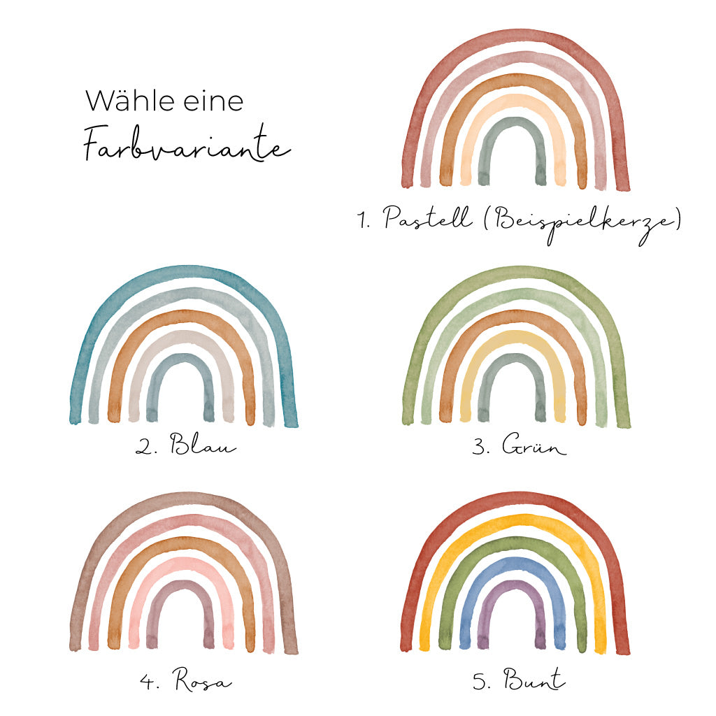 Taufkerze Regenbogen in fünf Farbvarianten