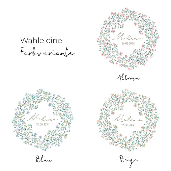 Taufkerze Blumen Melina in drei Farben