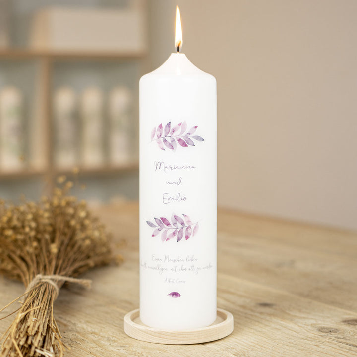 Hochzeitskerze Blätter Aquarell