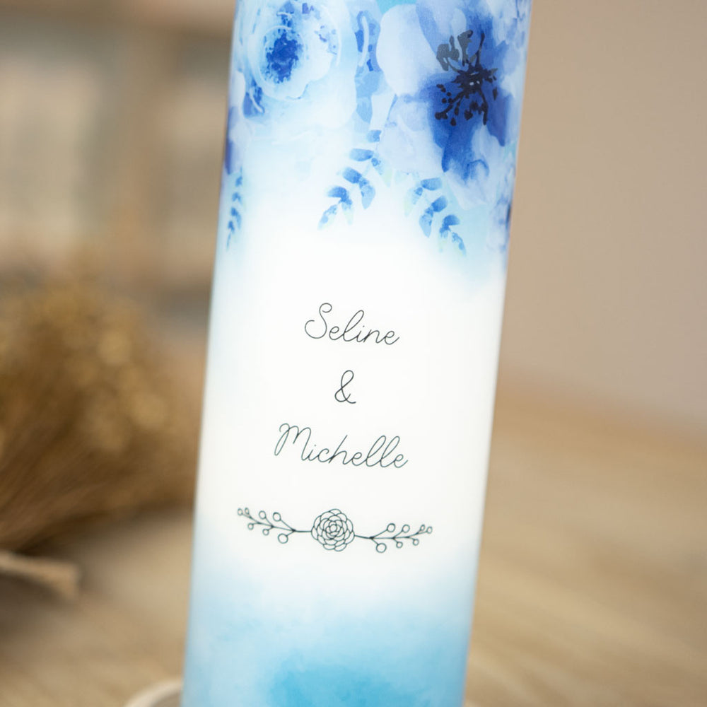 Hochzeitskerze Blau Rosen