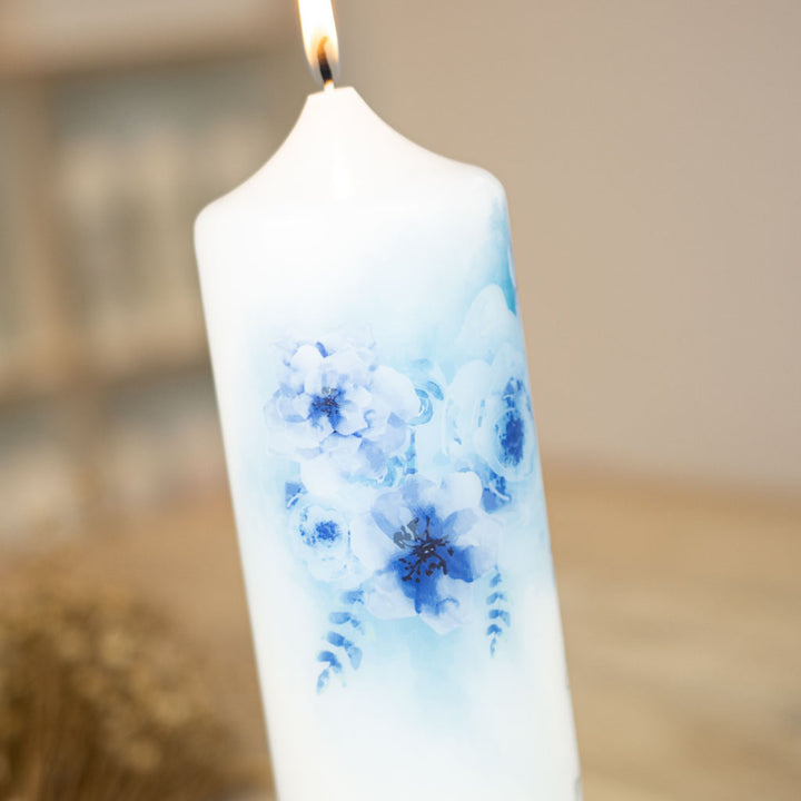 Hochzeitskerze Blau Aqaurell maritim