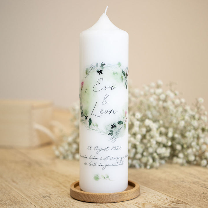 Hochzeitskerze Blumen Aquarell