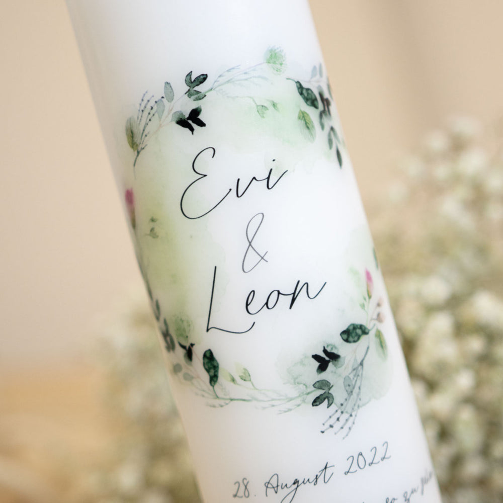 Hochzeitskerze Blumen Aquarell Rose