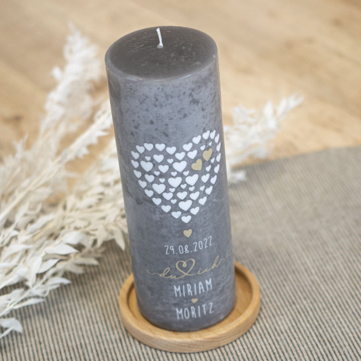Hochzeitskerze mit Herzen Rustic Grau