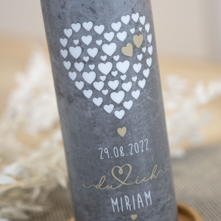 Hochzeitskerze Rustic Grau herzen