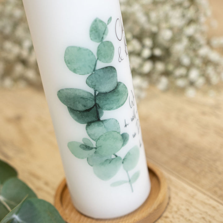 Hochzeitskerze Eukalyptus Ranke in grün