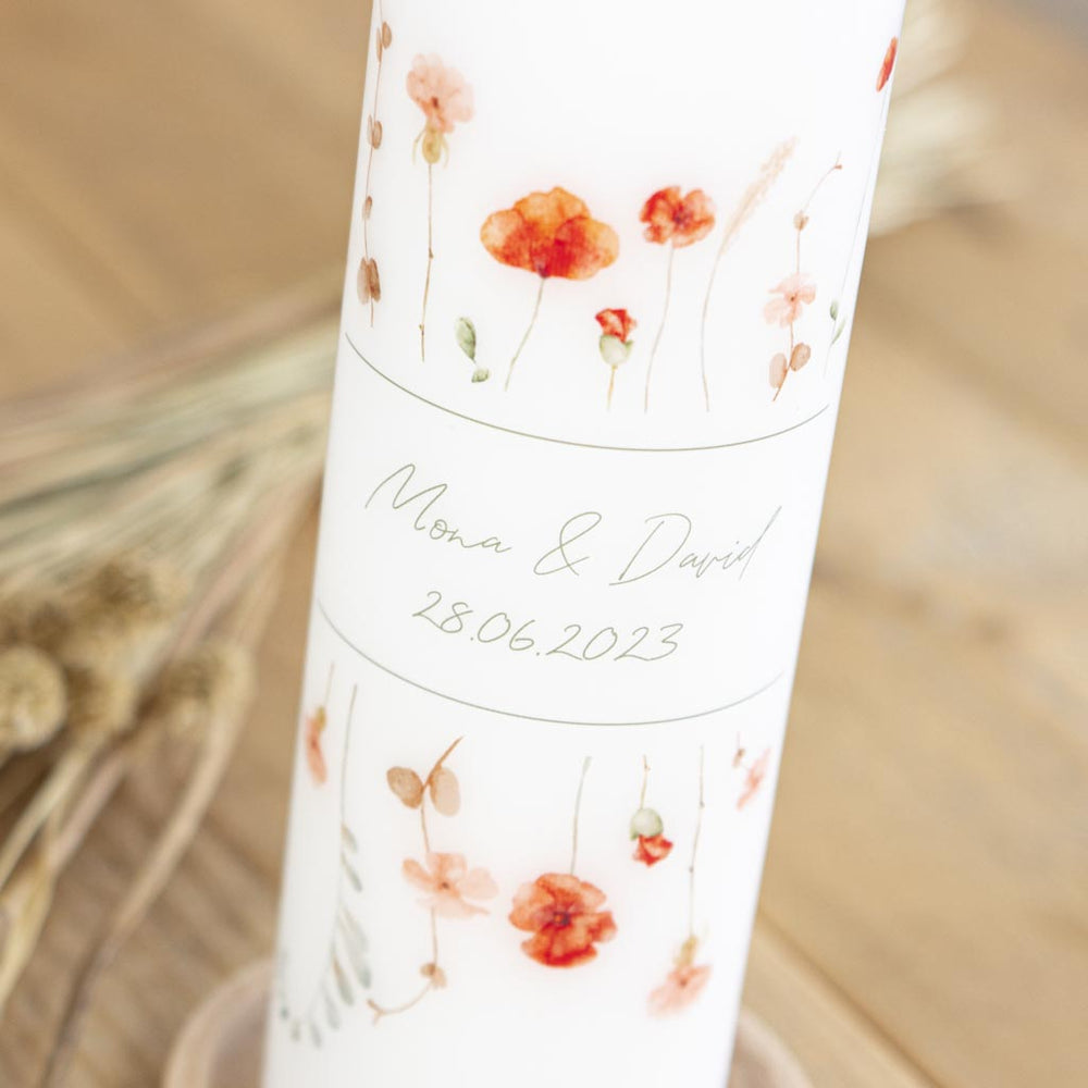 Hochzeitskerze Floral mit Mohn