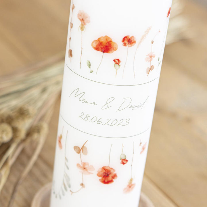 Hochzeitskerze Floral mit Mohn