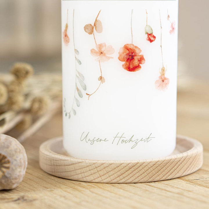 Taufkerze Unsere Hochzeit Floral mit Mohn