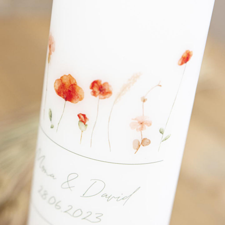 Mohn als Motiv auf der Hochzeitskerze Floral