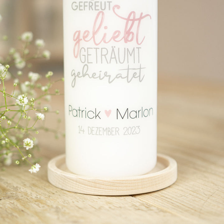 Hochzeitskerze Trauspruch mit Namen und Traudatum