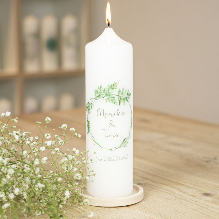 Hochzeitskerze Grün Farn