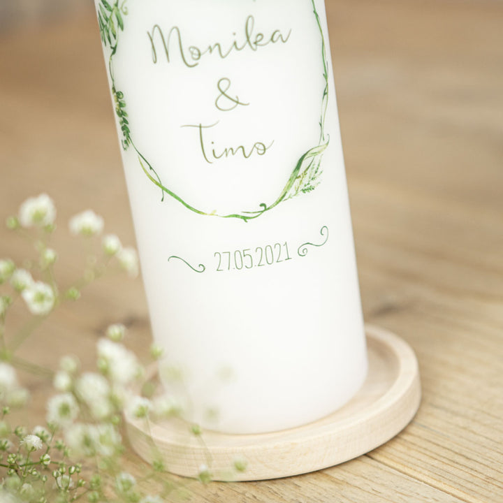 Hochzeitskerze Grün Farn Hochzeitstag