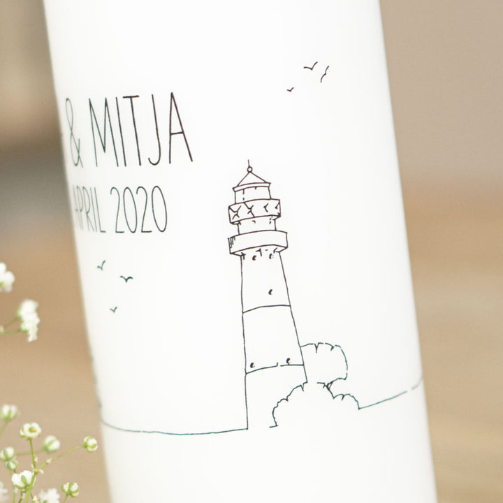 Hochzeitskerze Leuchtturm Möwen