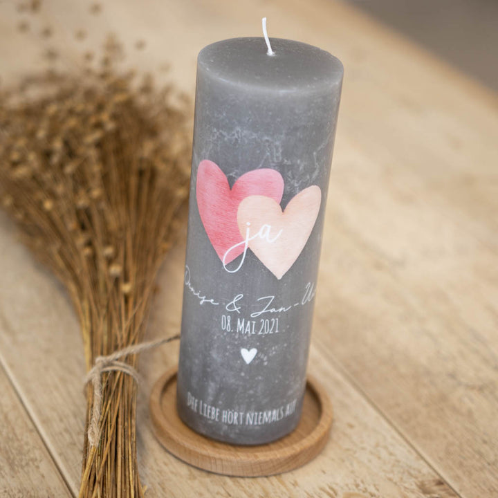 Hochzeitskerze Herzen Rustic Grau