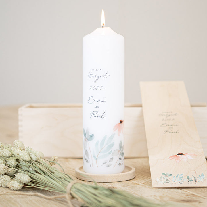 Hochzeitskerze Modern Blumen