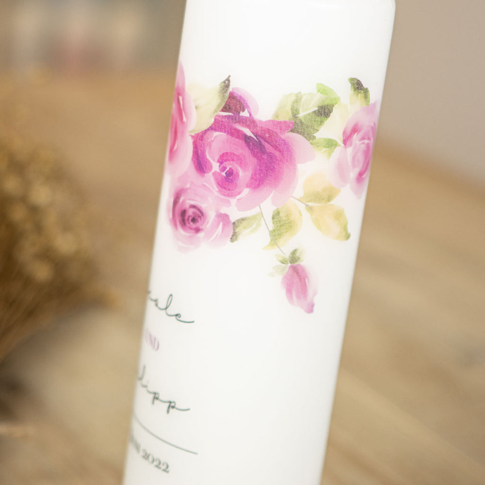 Hochzeitskerze Rosen Aquarell