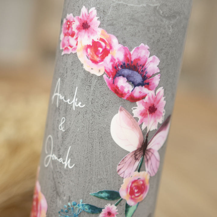 Hochzeitskerze Rustic Schmetterlinge Blumen