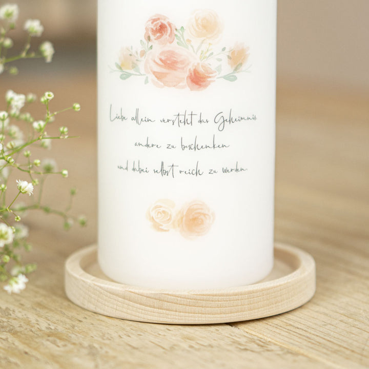 Hochzeitskerze Vintage Blumen Trauspruch
