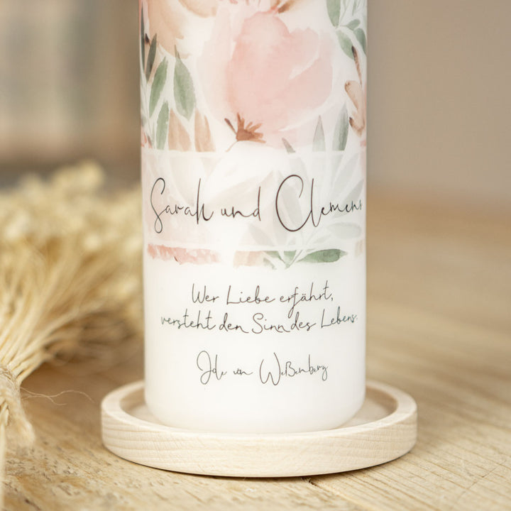 Hochzeitskerze Vintage Pfingstrosen Trauspruch