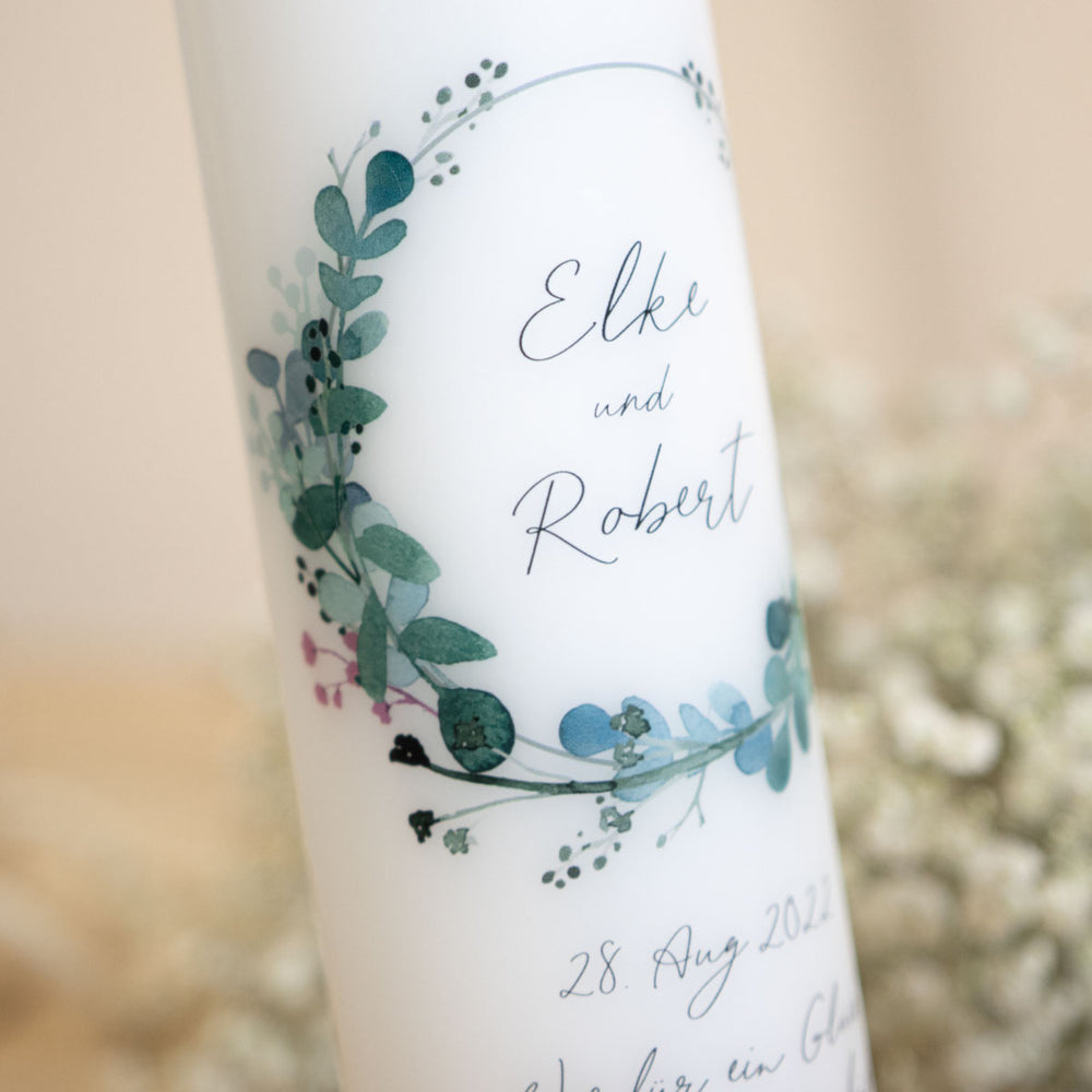 Hochzeitskerze Zweige Eukalyptus