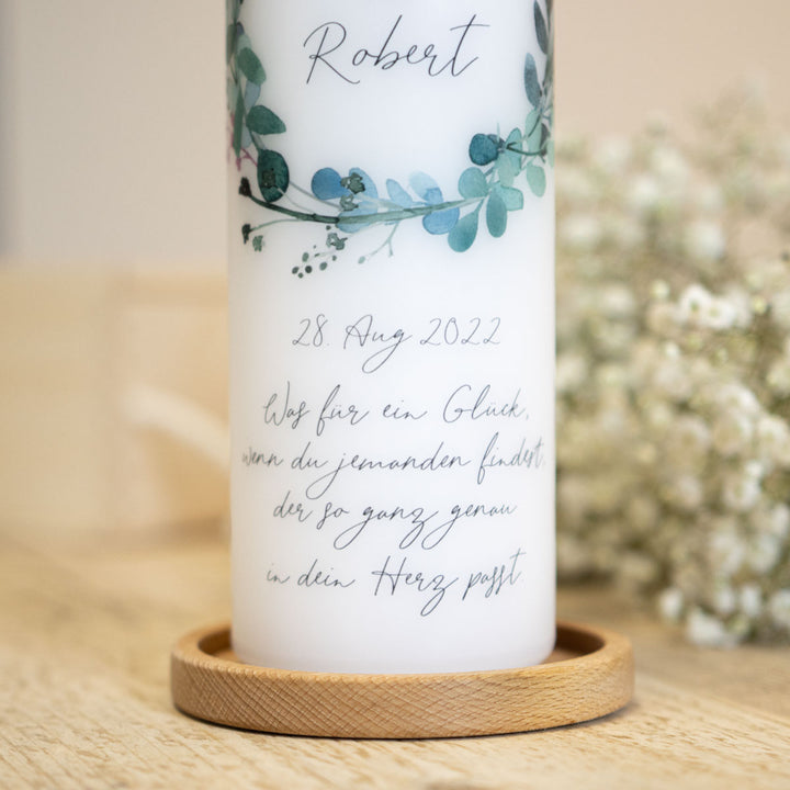 Hochzeitskerze Zweige mit Trauspruch