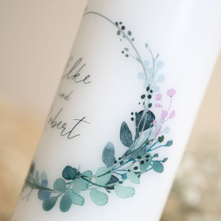 Hochzeitskerze Zweige Rosa und Grün