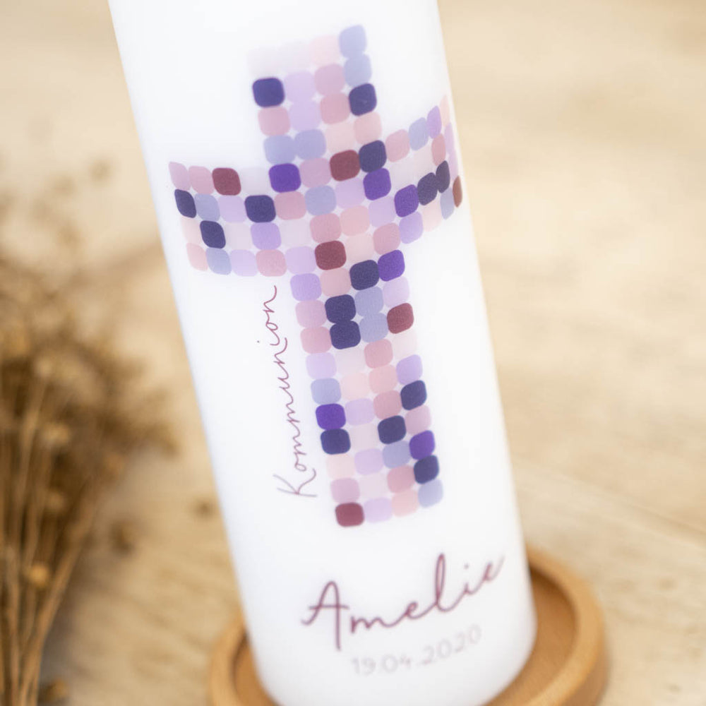 Kommunionkerze Kreuz Amelie lila