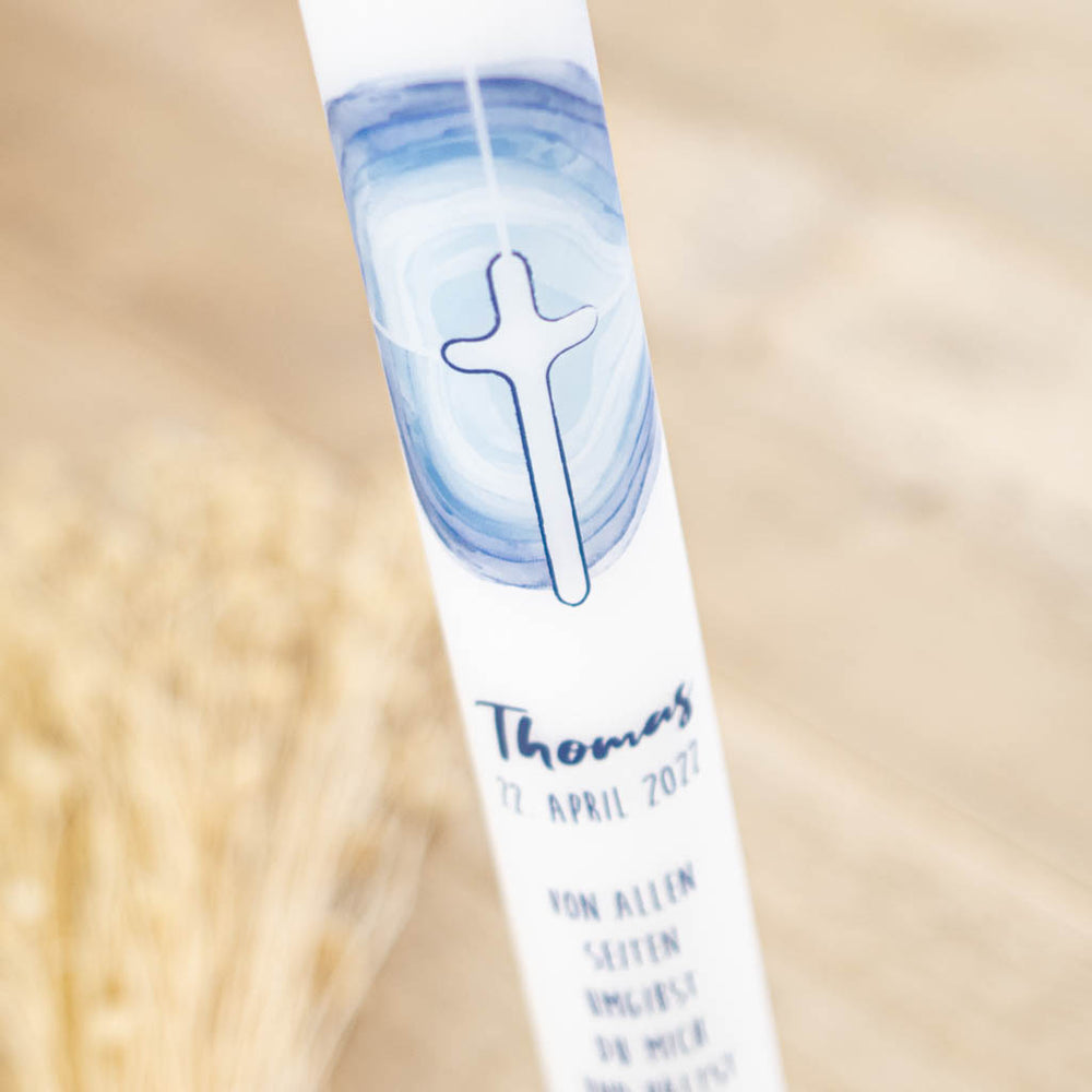 Kommunionkerze Kreuz blau