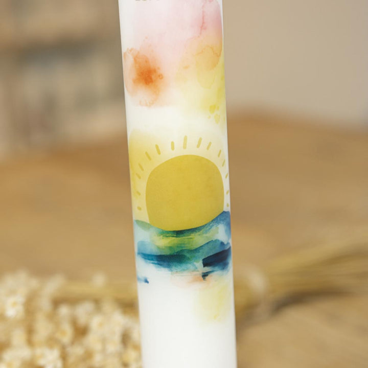 Kommunionkerze Sonne und Meer als Motiv zur Kommunion