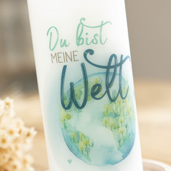 Kerze Du bist meine Welt in Blau Grün