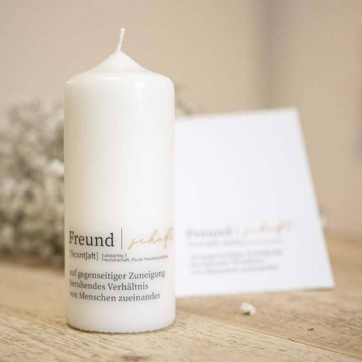 Kerze Freundschaft mit Grußkarte