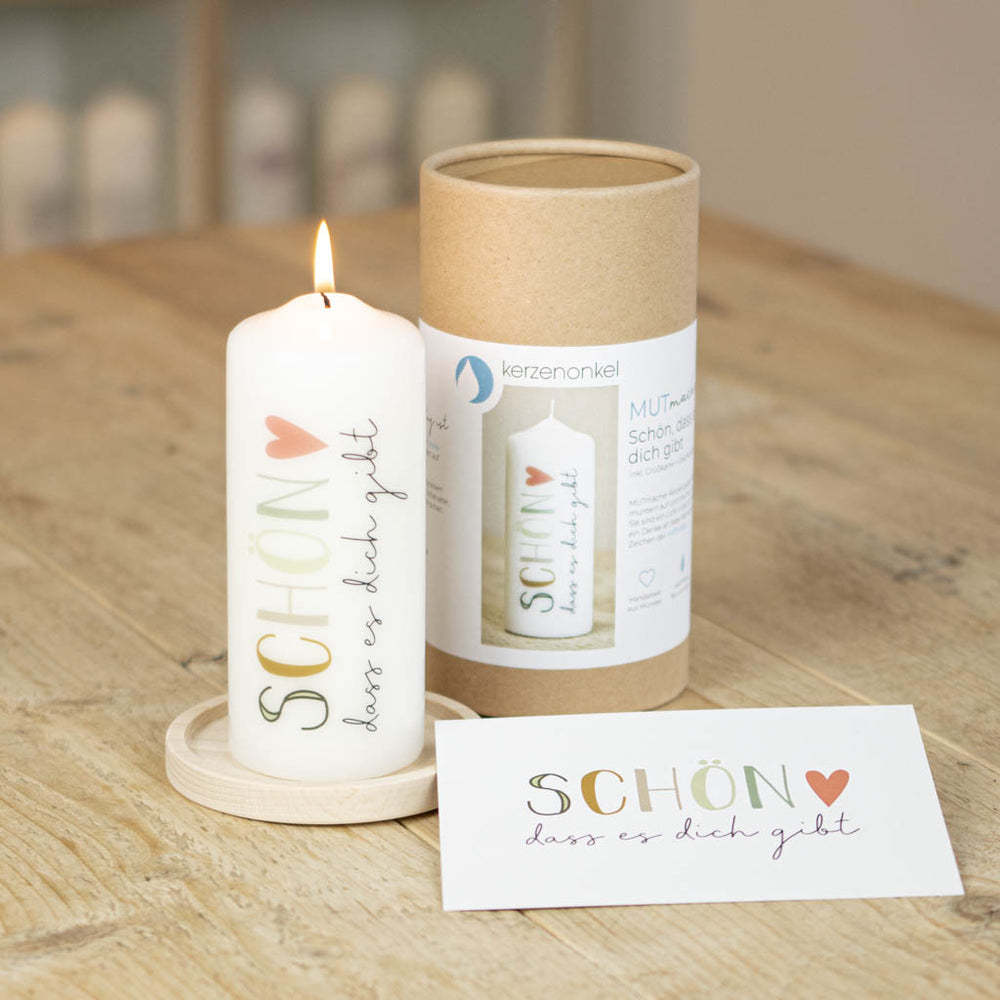Geschenkkerze mit dem Motiv - Schön, dass es dich gibt